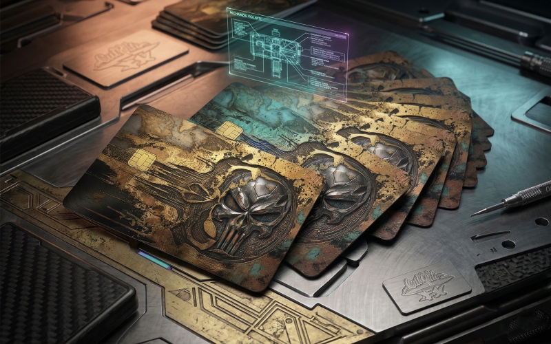 Tactical Vigilante Skull Edition | Custom Credit Card Skin - Distressed Gold & Patina Copper