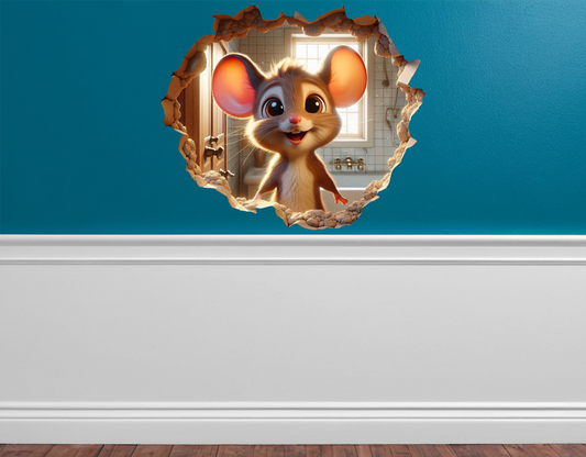 Tiny Mouse in his bathroom Vinyl Decal: Charming Wall Art Playful Home Decor