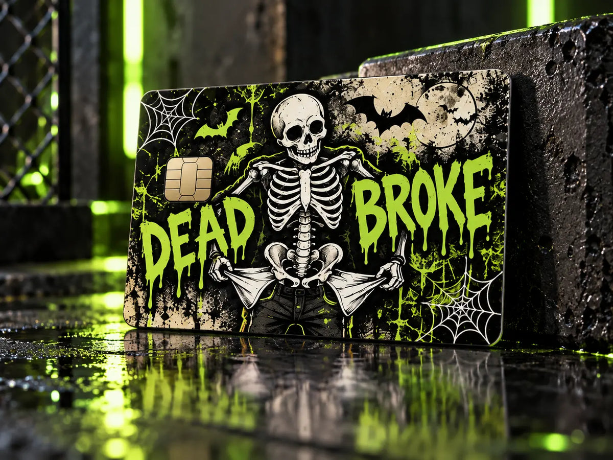 Dead Broke Credit Card Skin – Funny Skeleton Halloween Sticker