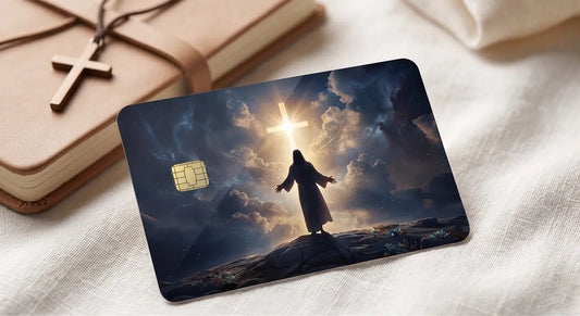 Jesus & Glowing Cross Credit Card Skin – Faith Vinyl Debit Card Sticker Wrap