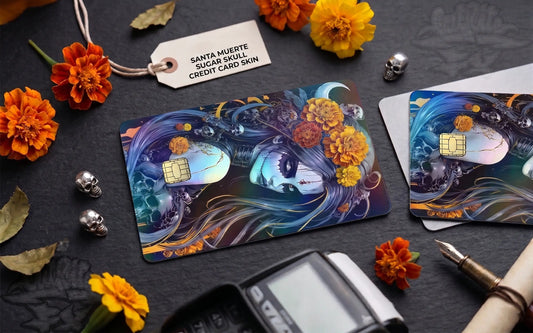 Santa Muerte Sugar Skull Credit Card Skin | Glossy & Holographic Finishes
