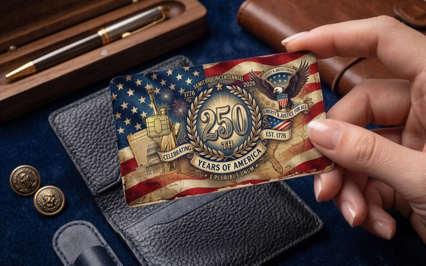 Vintage USA 250 Years Credit Card Skin | Semiquincentennial American Flag Card Wrap