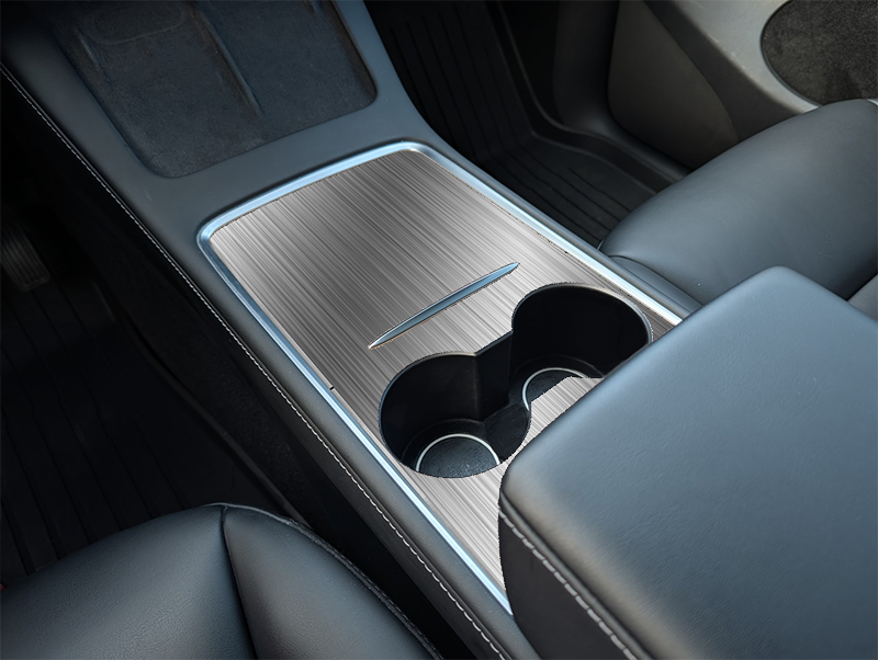 Tesla Model Y Center Console Brushed Aluminum Wrap Kit (2021–2025) | Precision Fit DIY