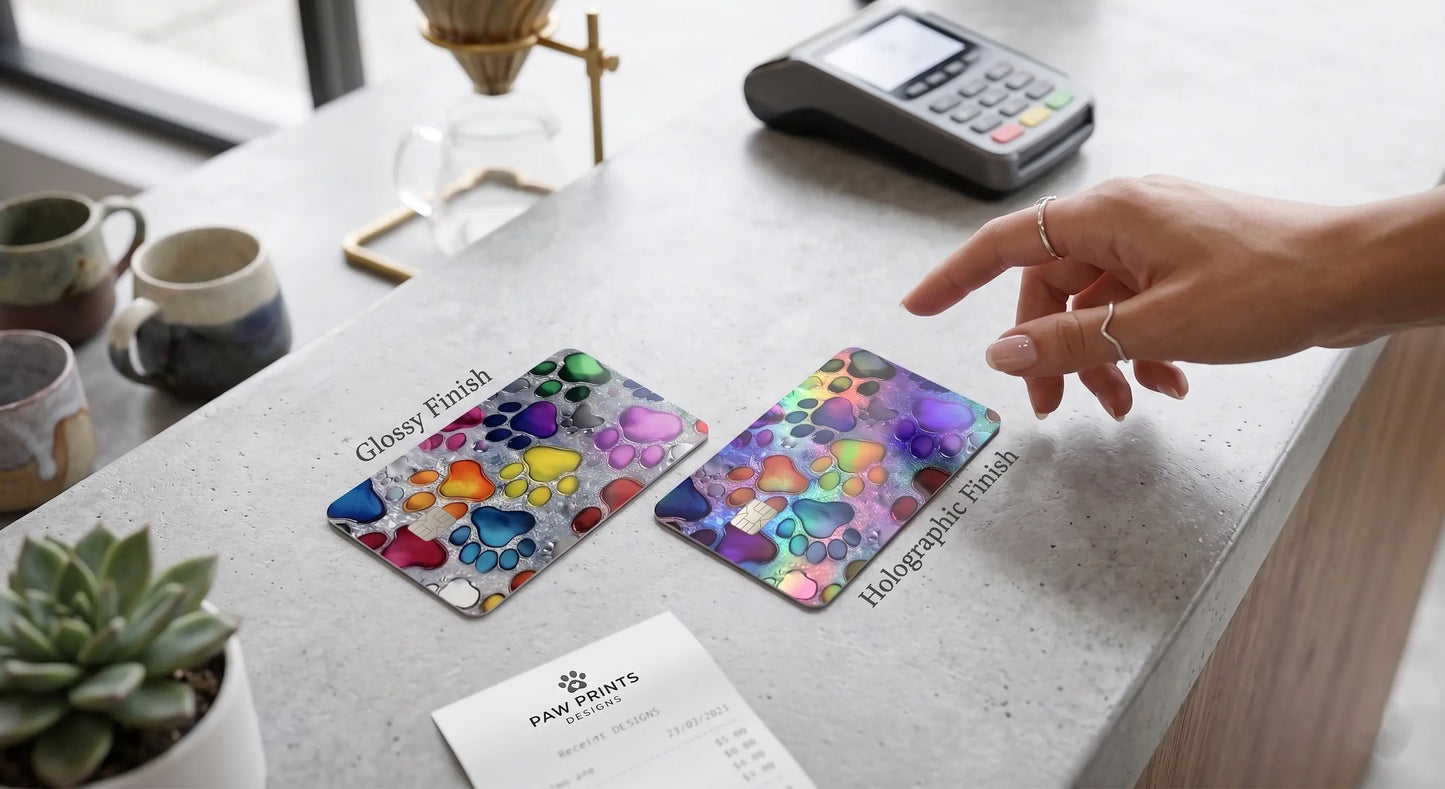Colorful Dog Prints Credit Card Skin | Glossy or Holographic Finish