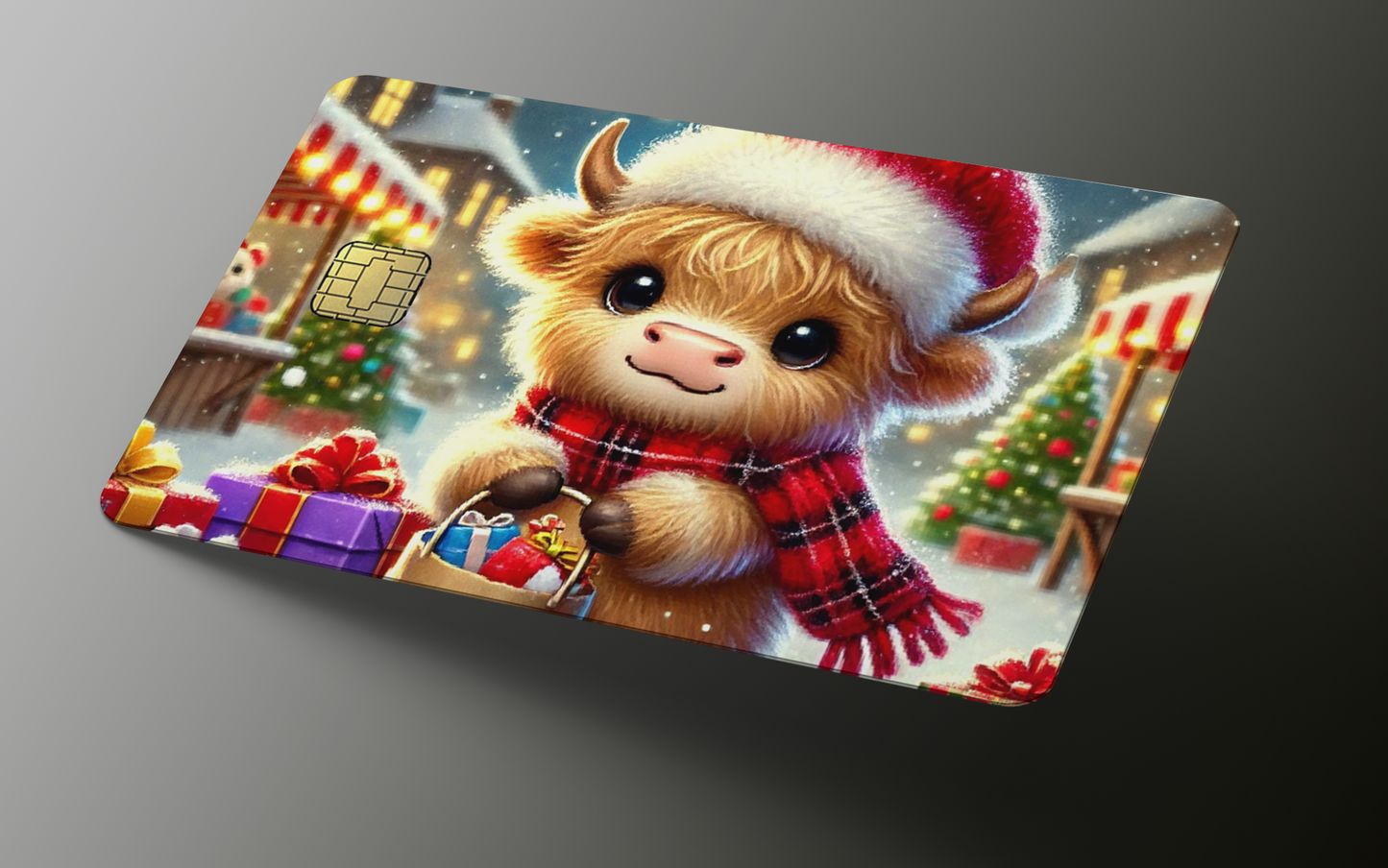 Highland Cow Christmas Credit Card Skin, Debit Card Covering (small chip)