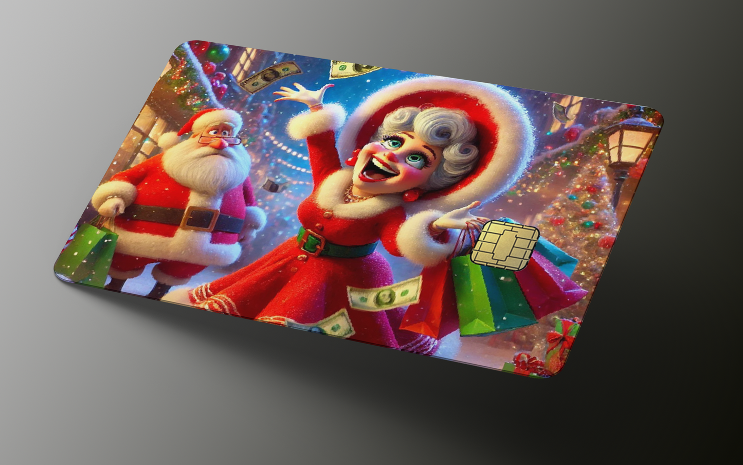 Mrs. Clause Shopping Credit Card Skin, Debit Card Covering (small chip)