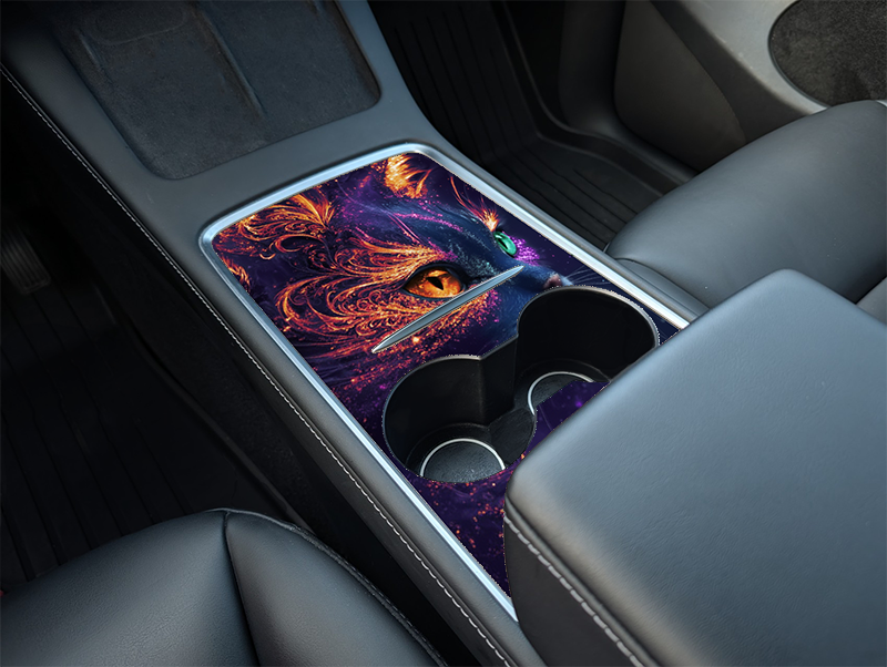 Tesla Model Y Center Console Mystic Cat Wrap Kit (2021–2025) | Precision Fit DIY