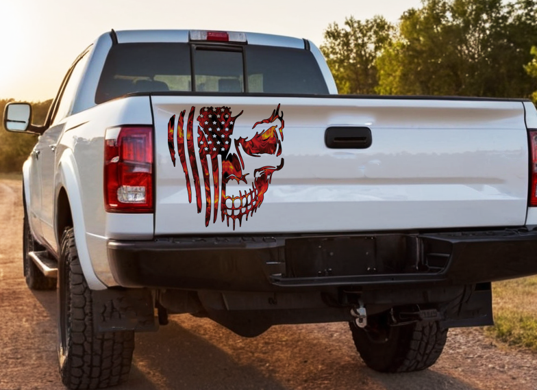 USA skull flag fire distressed decal sticker vinyl graphic american car truck window