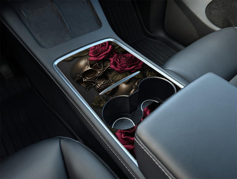 Tesla Model Y Center Console Skull Roses Wrap Kit (2021–2025) | Precision Fit DIY