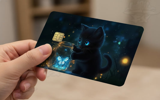 Glow Butterfly Kitten Credit Card Skin – Cute Black Cat Card Decal