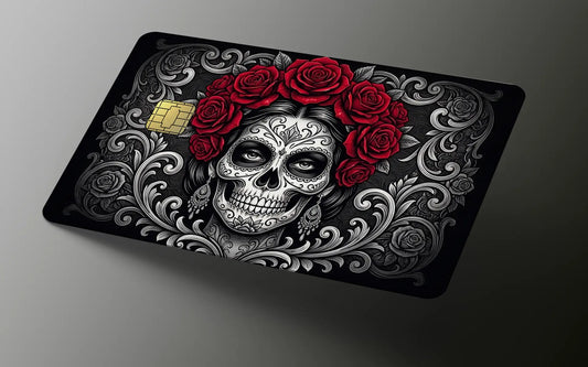 Sugar Skull & Red Roses Premium Credit Card Skin – Day of the Dead