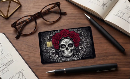 Sugar Skull & Red Roses Premium Credit Card Skin – Day of the Dead