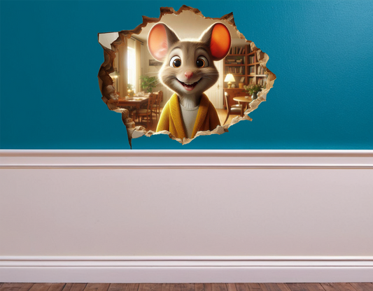 Tiny Mouse in a Robe Vinyl Decal: Charming Wall Art Playful Home Decor