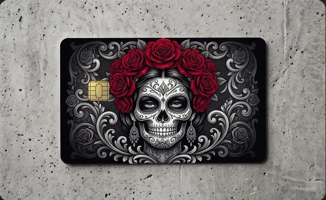Sugar Skull & Red Roses Premium Credit Card Skin – Day of the Dead
