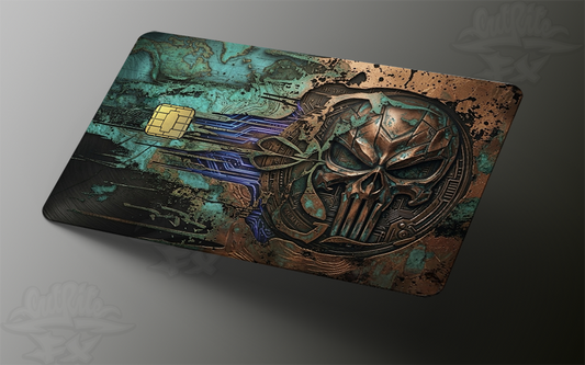 Tactical Vigilante Skull Edition | Custom Credit Card Skin - Distressed Gold & Patina Copper