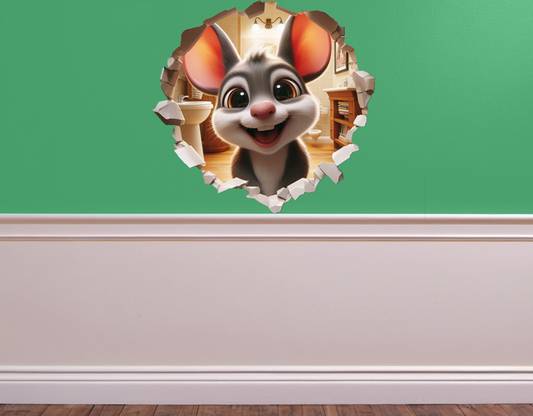 Tiny Mouse in Bathroom Vinyl Decal: Charming Wall Art Playful Home Decor