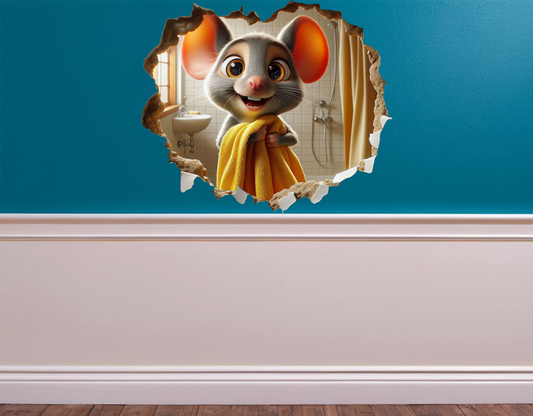 Tiny Mouse in Bathroom Vinyl Decal: Charming Wall Art Playful Home Decor
