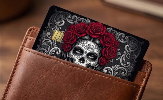 Sugar Skull & Red Roses Premium Credit Card Skin – Day of the Dead