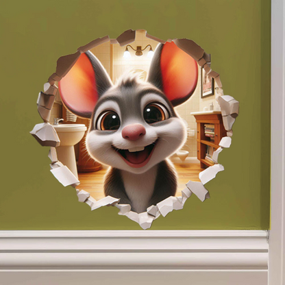 Mouse Hole Bathroom Decal - 5" Tiny Peeking Mouse Wall Sticker