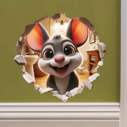 Mouse Hole Bathroom Decal - 5" Tiny Peeking Mouse Wall Sticker