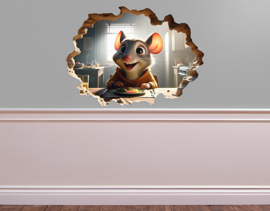 Tiny Mouse Eating Dinner Vinyl Decal: Charming Wall Art Playful Home Decor