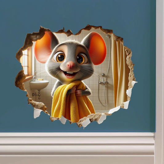 Mouse in Bathroom Wall Decal - 5" Tiny Mouse Hole Sticker