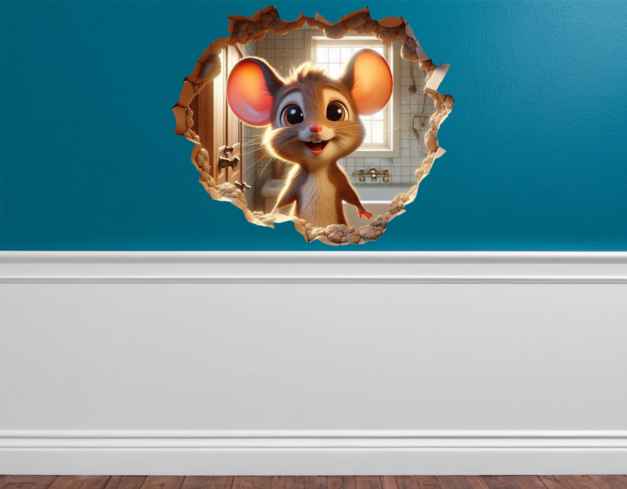 Tiny Mouse in his bathroom Vinyl Decal: Charming Wall Art Playful Home Decor