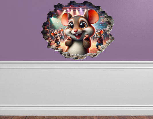 Tiny Mouse on the dance floor Vinyl Decal: Charming Wall Art Playful Home Decor