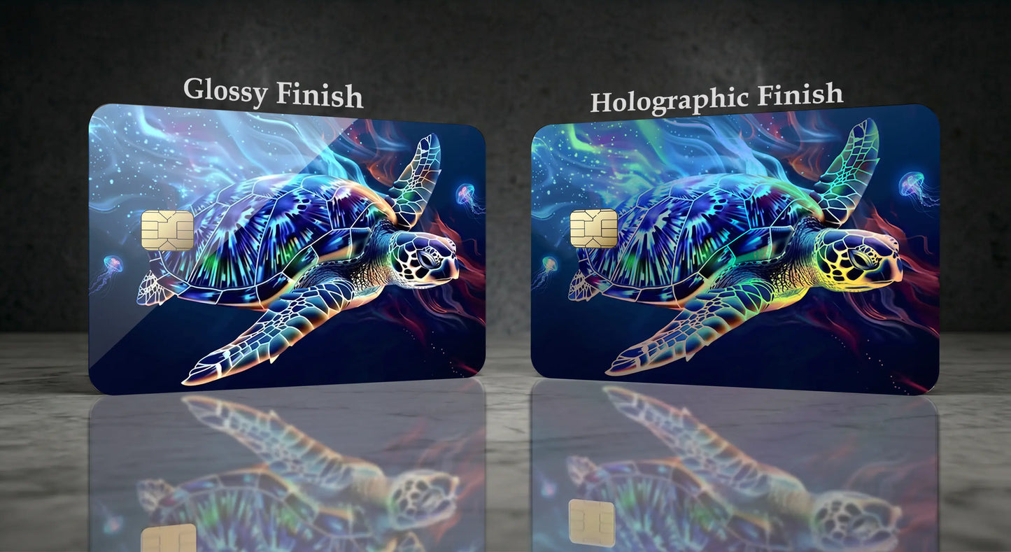 Bioluminescent Sea Turtle Credit Card Skin – Vibrant Neon Ocean Life Vinyl Debit Card Sticker Wrap
