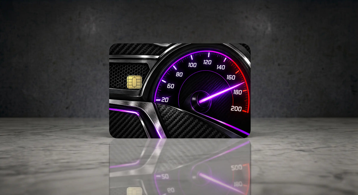Carbon-fiber racing speedometer vinyl credit card skin