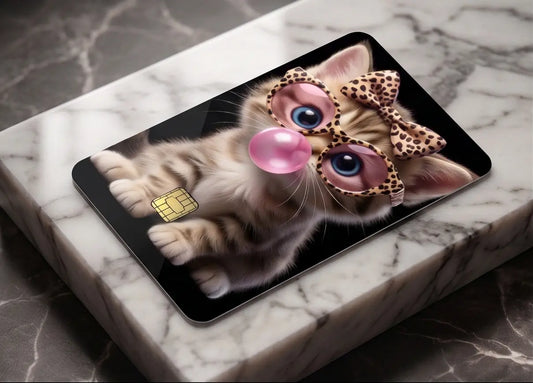 Cool Kitten with Glasses & Bubblegum Credit Card Skin Cover