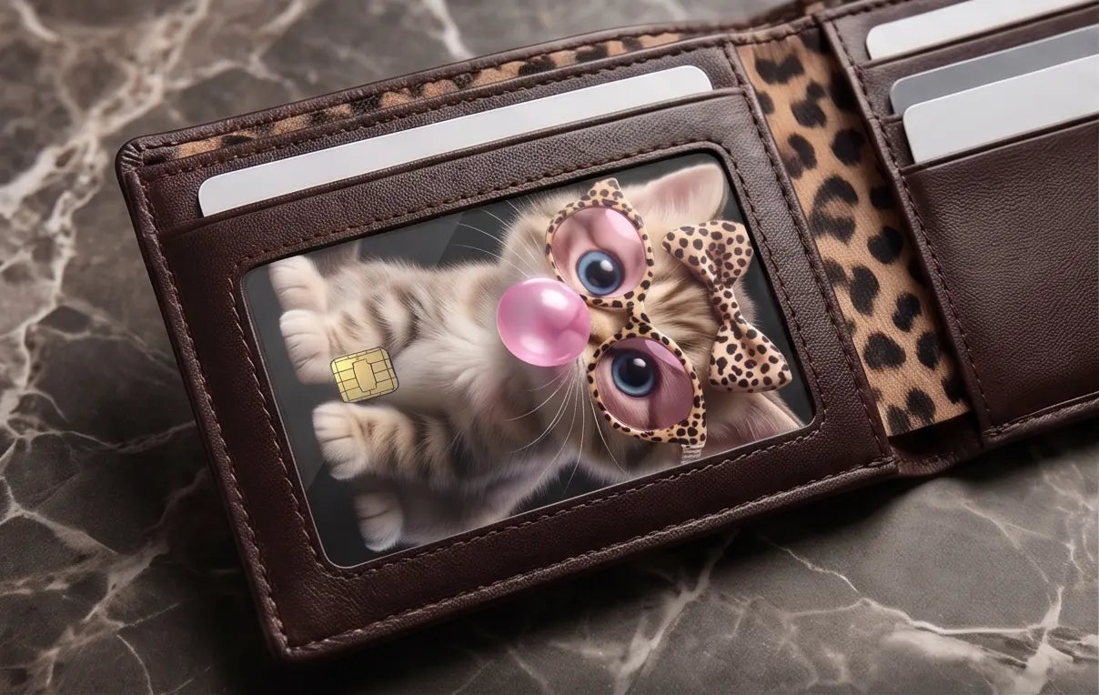 Cool Kitten with Glasses & Bubblegum Credit Card Skin Cover