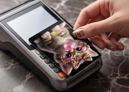 Cool Kitten with Glasses & Bubblegum Credit Card Skin Cover