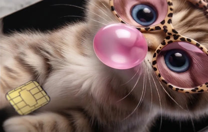 Cool Kitten with Glasses & Bubblegum Credit Card Skin Cover