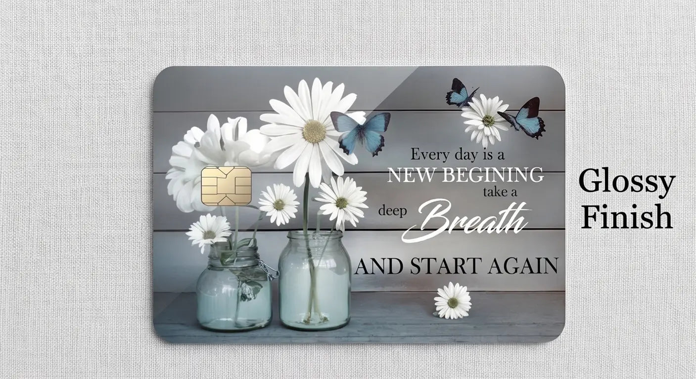 Daisy Flowers Blue Rustic Butterfly Credit Card Skin