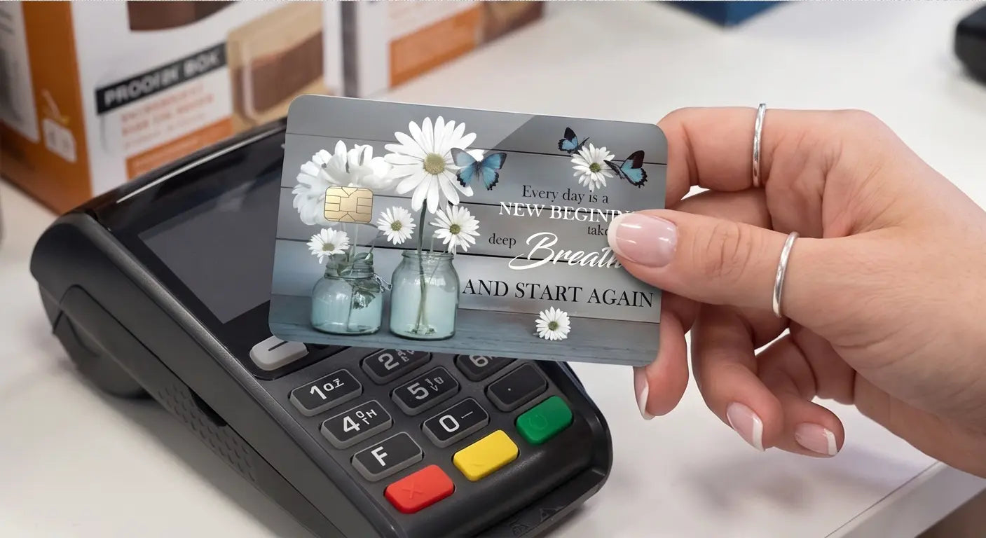 Daisy Flowers Blue Rustic Butterfly Credit Card Skin