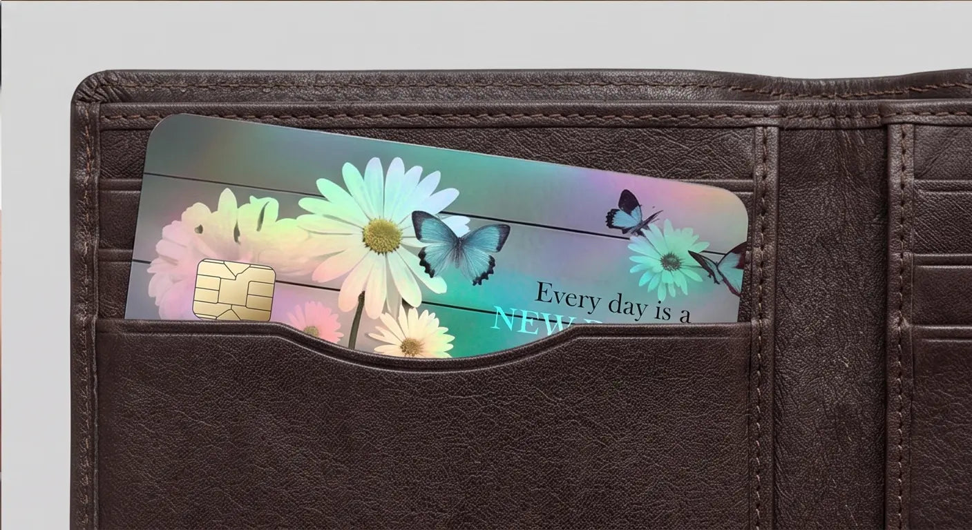Daisy Flowers Blue Rustic Butterfly Credit Card Skin