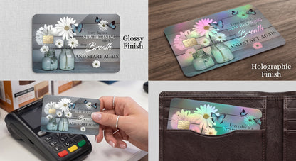Daisy Flowers Blue Rustic Butterfly Credit Card Skin