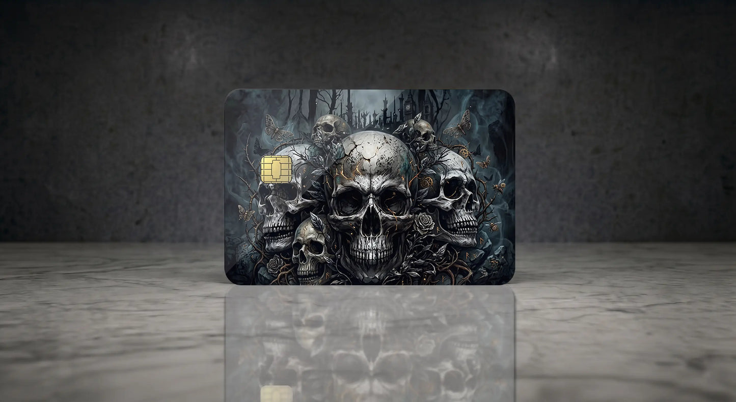 Gothic Skulls & Thorny Vines Credit Card Skin – Dark Fantasy Cemetery Vinyl Debit Card Sticker Wrap