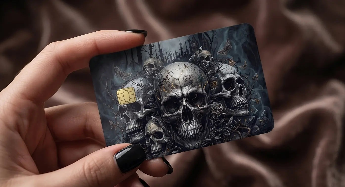 Gothic Skulls & Thorny Vines Credit Card Skin – Dark Fantasy Cemetery Vinyl Debit Card Sticker Wrap