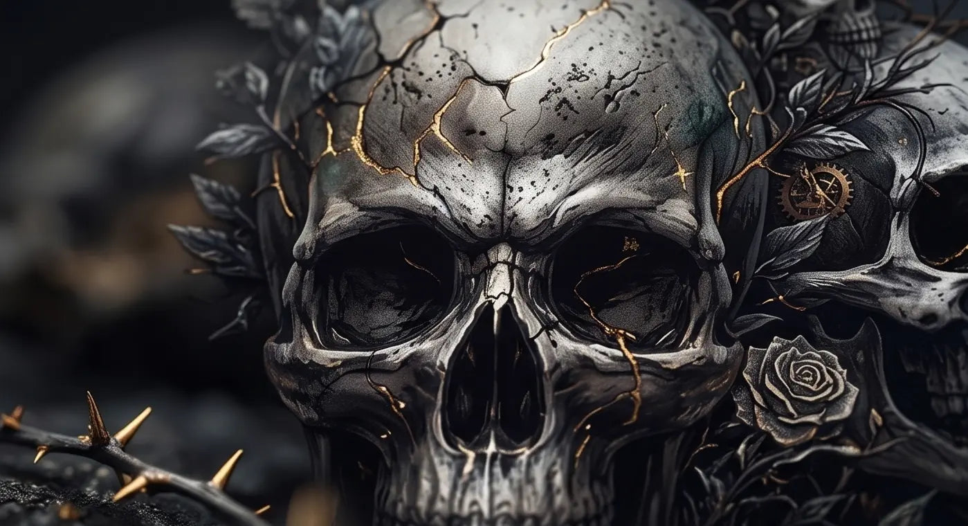 Gothic Skulls & Thorny Vines Credit Card Skin – Dark Fantasy Cemetery Vinyl Debit Card Sticker Wrap