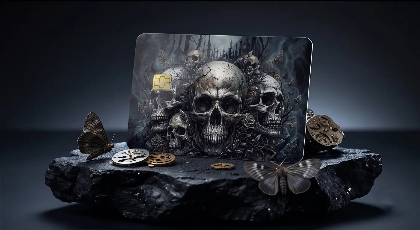 Gothic Skulls & Thorny Vines Credit Card Skin – Dark Fantasy Cemetery Vinyl Debit Card Sticker Wrap