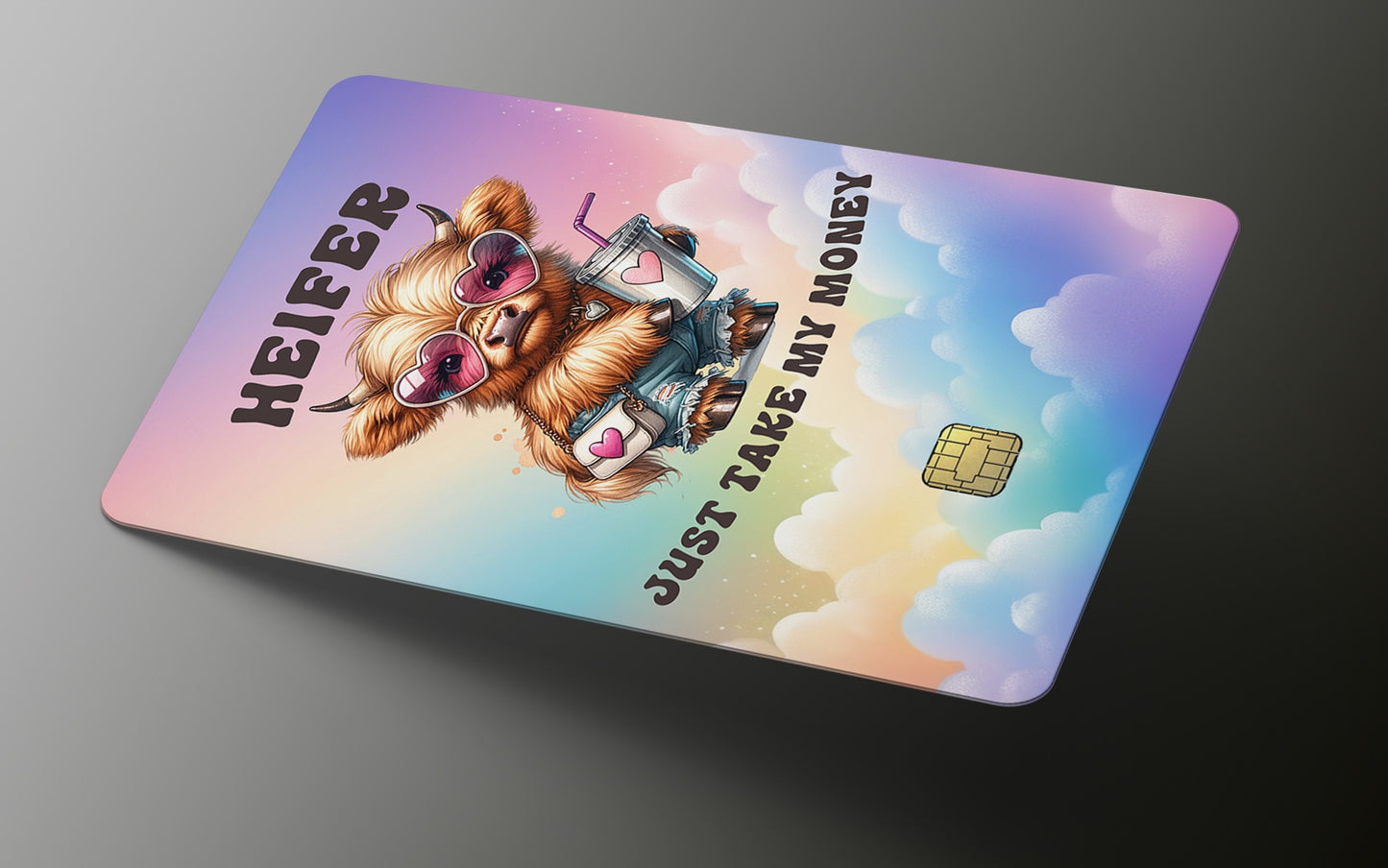 Cute Highland Cow Take My Money Credit Card Skin, Debit Card Covering