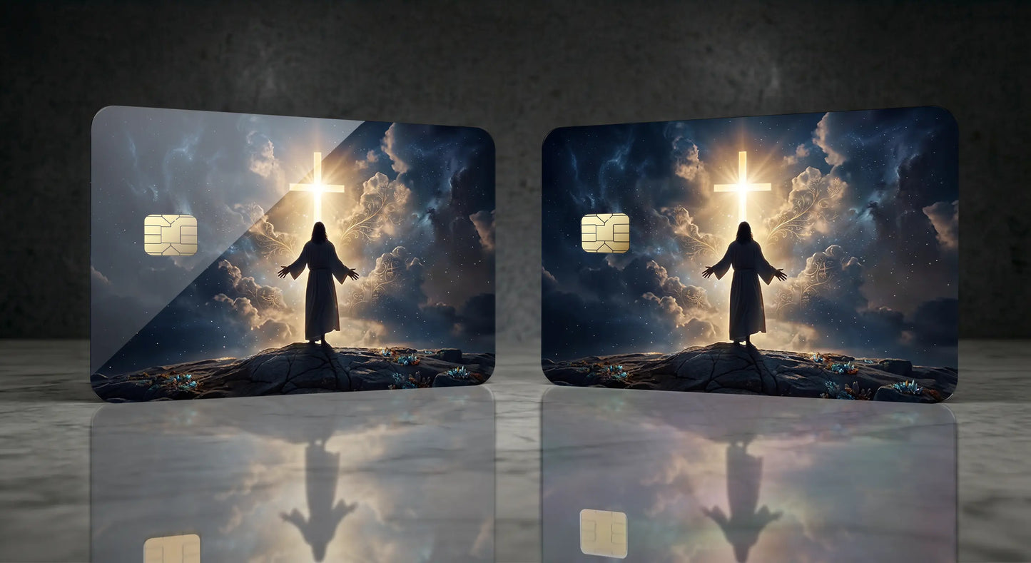 Jesus & Glowing Cross Credit Card Skin – Faith Vinyl Debit Card Sticker Wrap