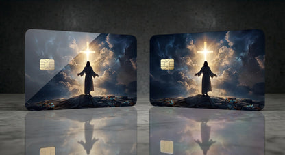 Jesus & Glowing Cross Credit Card Skin – Faith Vinyl Debit Card Sticker Wrap
