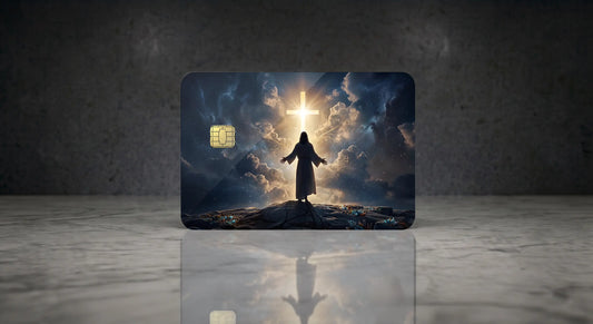 Jesus & Glowing Cross Credit Card Skin – Faith Vinyl Debit Card Sticker Wrap