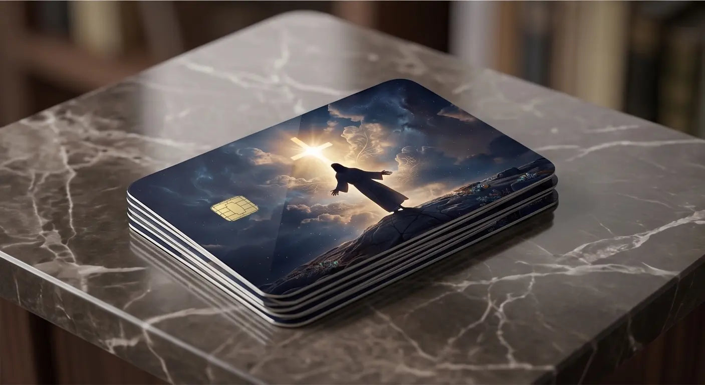 Jesus & Glowing Cross Credit Card Skin – Faith Vinyl Debit Card Sticker Wrap
