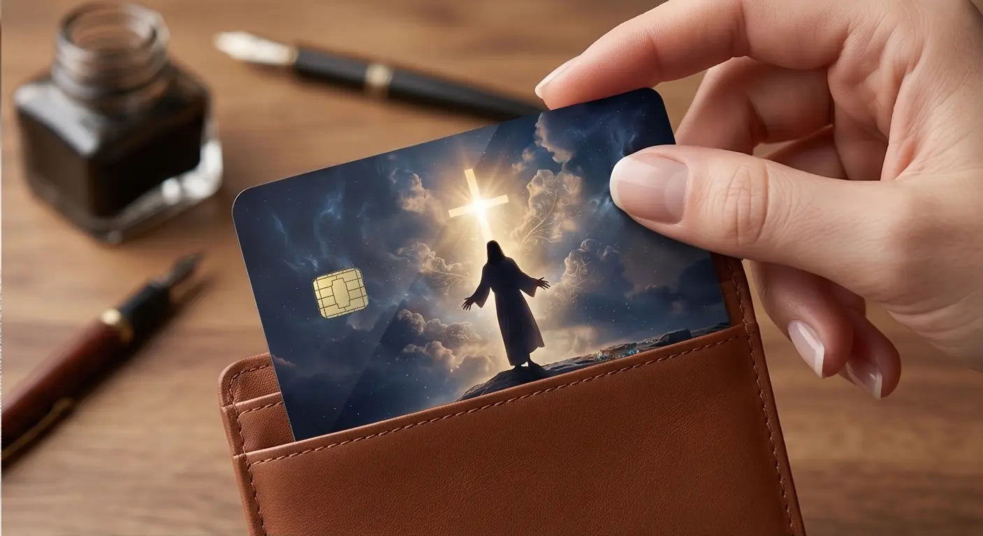 Jesus & Glowing Cross Credit Card Skin – Faith Vinyl Debit Card Sticker Wrap