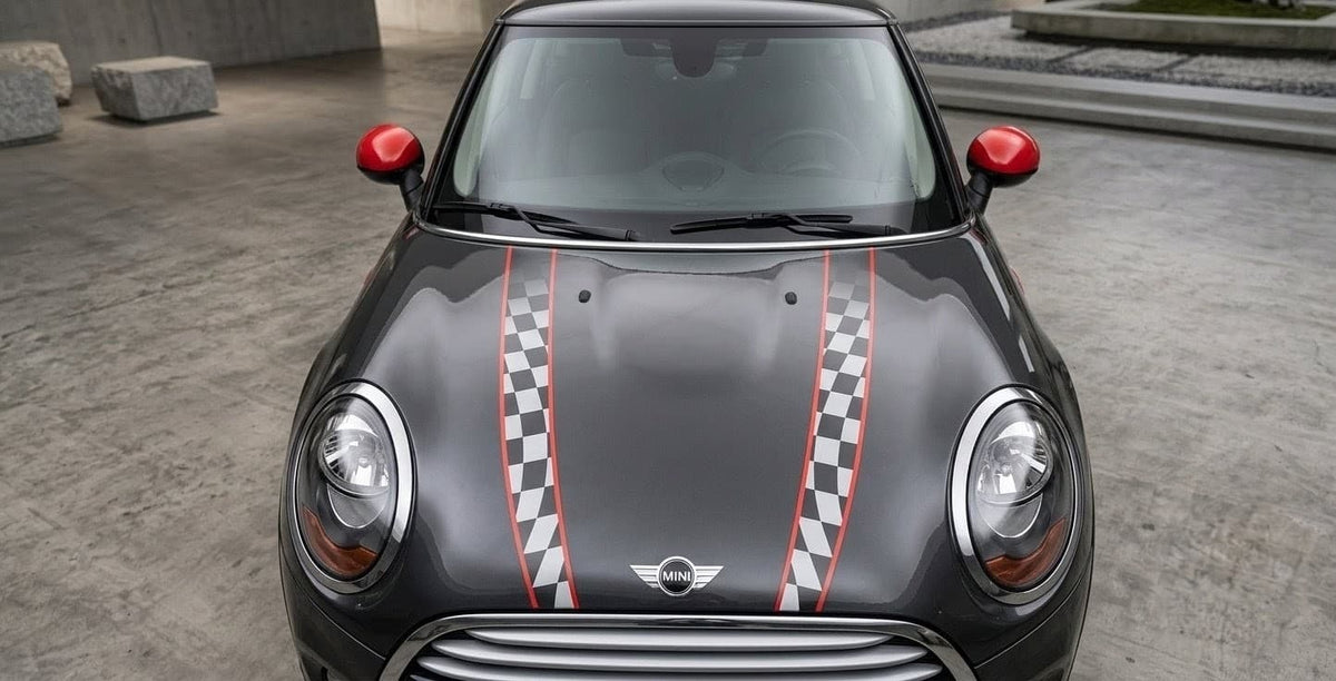 Mini Cooper checkered hood stripes