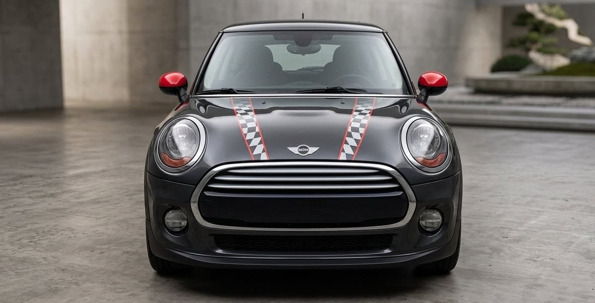 Mini Cooper checkered custom racing stripes